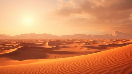 Fototapeta na wymiar The expansive Sahara Desert with rolling sand dunes under a blazing sun.