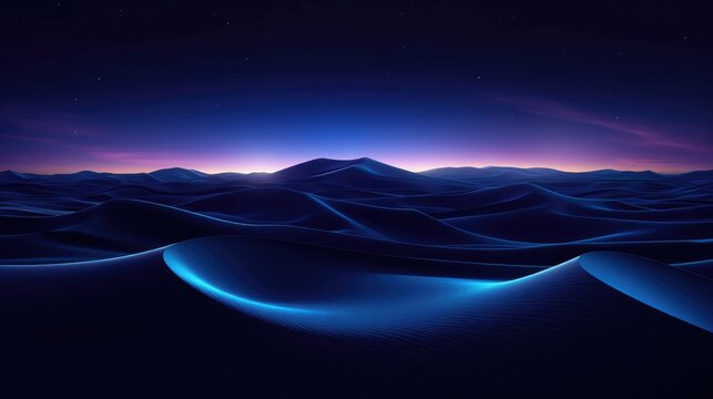 Neon Blue Synthwave Desert Serene Surreal Meditative Evening Landscape