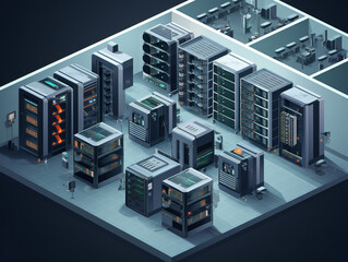An overhead perspective of a large-scale data center or server room with meticulous organization and precision.
