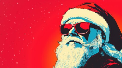 Christmas santa claus. christmas card. santa claus with sunglasses. christmas. pop art retro vintage style background. - obrazy, fototapety, plakaty