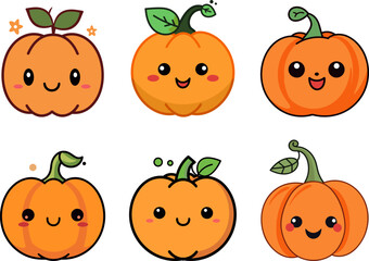 Set of vector cute pumpkins expression graphic elements, for autumn season, thanksgiving banner decoration. Isolated on a white background.