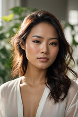 Fototapeta premium Beautiful young asian woman with clean fresh skin, Face care, Facial treatment, Cosmetology, beauty and spa concept