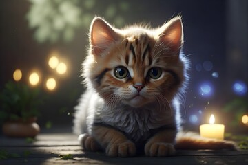 Photorealistic of a magical cute cat