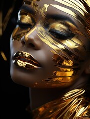 gold makeup on a black woman with silver makeup, in the style of sunrays shine, generative AI