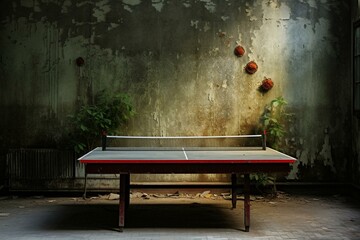 Table for playing table tennis. Generative AI - obrazy, fototapety, plakaty