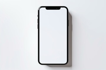Studio photo of a smartphone with empty white screen as a placeholder on a white background. Generative AI