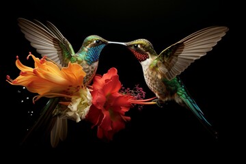 A mutually beneficial relationship between a hummingbird and another organism. Generative AI - obrazy, fototapety, plakaty