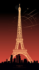 Eiffel Tower Silhouette on Paris Skyline - Vector Artwork