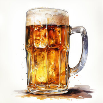 watercolor Beer clipart, Generative Ai