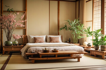 Obraz premium Japanese style bedroom interior
