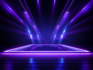 Foto op Plexiglas Vibrant Abstract Purple Neon Light Stage with Spotlight in the Dark © Varun