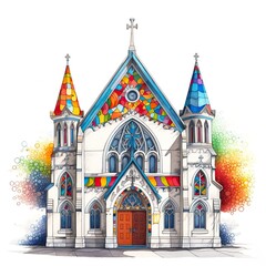 Fototapeta premium Drawing of a church on a white background.