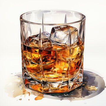 watercolor Whiskey clipart, Generative Ai
