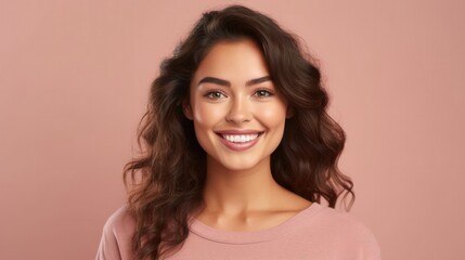Fototapeta premium Young girl natural beauty spa salon concept over pink pastel color background