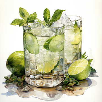 refreshing cocktails with lime and mint clip art preview