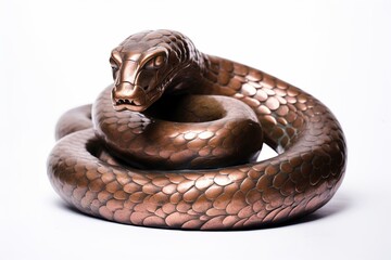 Bronze snake on white background. Generative AI