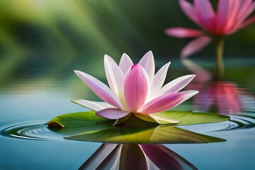 water lily in the pond, pink lotus in a golden magic pond,