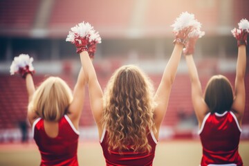 Lively Cheerleaders cheering game. Female school uniform. Generate Ai - obrazy, fototapety, plakaty