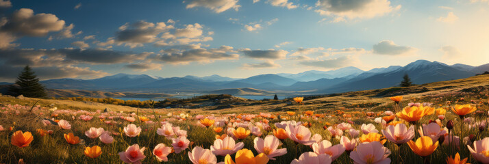 panoramic flowering meadow in spring