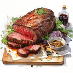 watercolor Steak clipart, Generative Ai