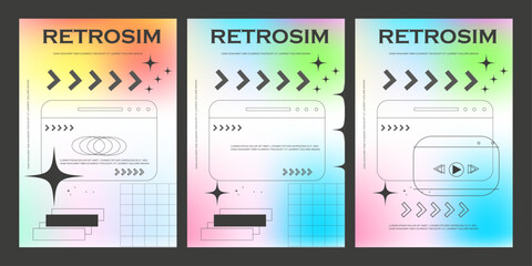  trendy y2k style. Old computer aestethic. Retro pc elements Modern fluid gradient posters
