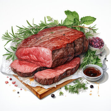 roasted beef steak with herbs watercolor clip art preview