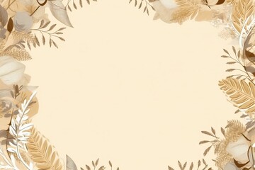 Geometric foliage border, beige and natural with space for text. Generative AI