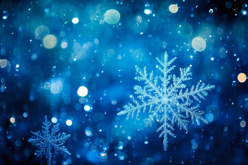 Fototapeta na wymiar Beautiful Christmas background with bright flowers, snowflakes and bokeh effect.