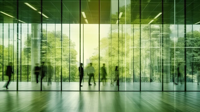 Eco-friendly featuring sustainable building with green environment and trees.