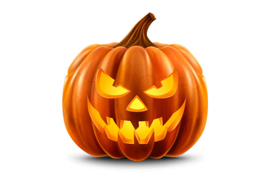 Illustration of a Halloween pumpkin with scary face on a white background