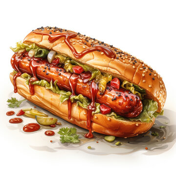delicious hot dog with ketchup and lettuce clip art preview