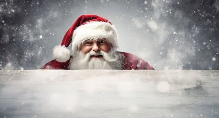 Santa Claus hiding behind copy space