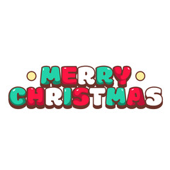 Groovy sticker with Merry Christmas text vector illustration. Cartoon isolated psychedelic funny words of green red and white bubble font for happy Christmas party with hippies and hipsters vibe