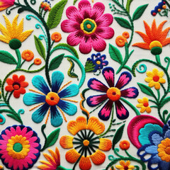 Fototapeta na wymiar Colorful floral embroidery backdrop 