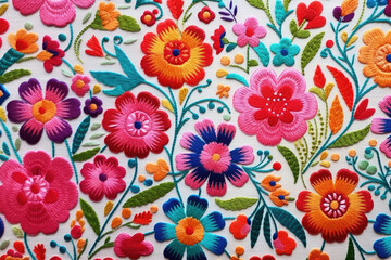 Fototapeta na wymiar Colorful floral embroidery pattern background backdrop 