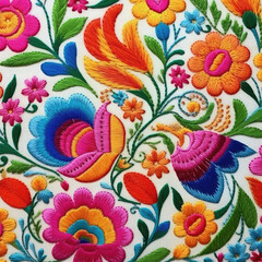 Colorful floral embroidery pattern background 