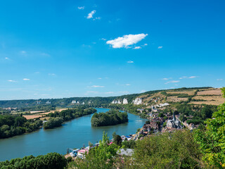 Panoramic view of the course of the Seine seen from Les Andelys. Eure, Normandy, France