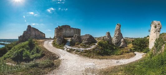 Panoramic view of the ruins of Castle Gaillard, on Andelys. Eure, Normandy, France
