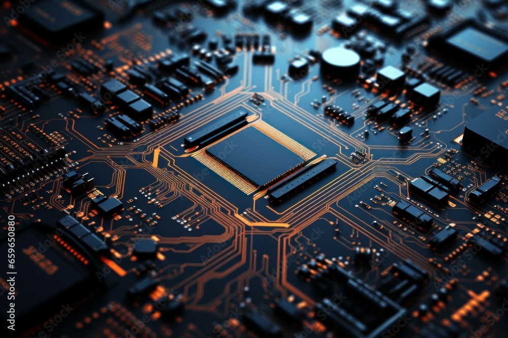 Poster intricate circuit board. science data microchip. generate ai