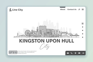Kingston Upon Hull, East Riding of Yorkshire, England architecture line skyline illustration. Linear vector cityscape with famous landmarks, city sights, design icons. Landscape with editable strokes.