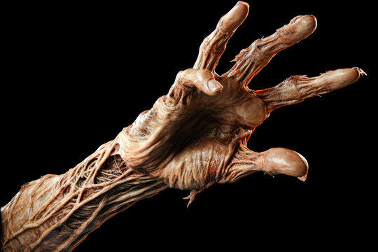 Zombie hands isolated on black background. Halloween concept. Close up.