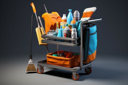 Janitorial Trolley Cleaning Cart with PVC Bag Cleaning Cart 3-Shelf for  Offices, Hotels, Airports