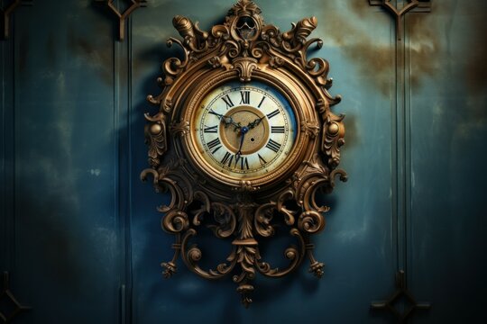 Nostalgic Old clock on brick wall. Retro time concept. Generate Ai