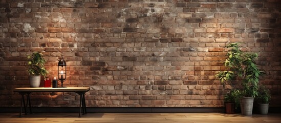 Vintage brick wall and wooden floor set the background for the room s interior