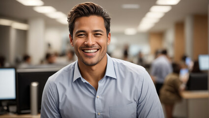 Obraz premium Happy male employee in office