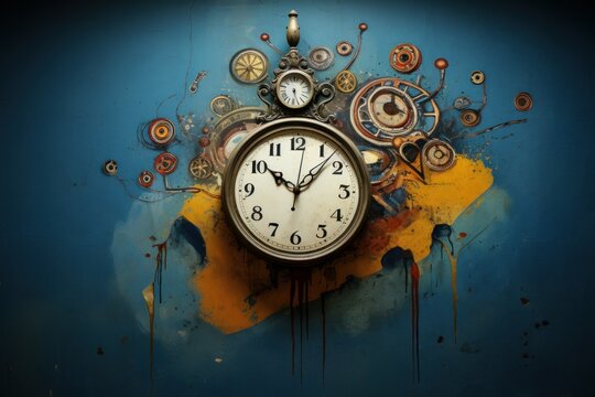 Rustic Old clock on brick wall. Retro time concept. Generate Ai - Powered by Adobe