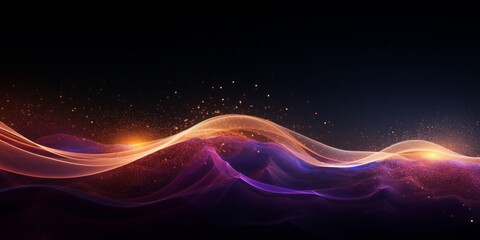 A Cosmic Wallpaper Background Featuring Gold, Vibrant Magenta and Purple Energy Waves Set Against a Black Background, Emanating Mystical and Spiritual Vibrations - obrazy, fototapety, plakaty