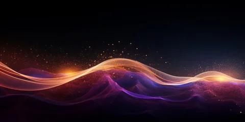 Deurstickers A Cosmic Wallpaper Background Featuring Gold, Vibrant Magenta and Purple Energy Waves Set Against a Black Background, Emanating Mystical and Spiritual Vibrations © Ben