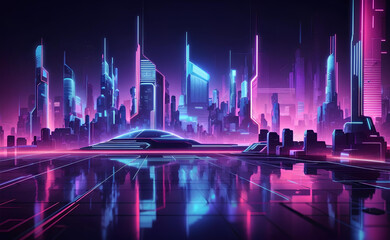 Fototapeta na wymiar High technology cyberpunk future cityscape at night.