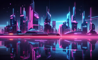 Obraz premium High technology cyberpunk future cityscape at night.